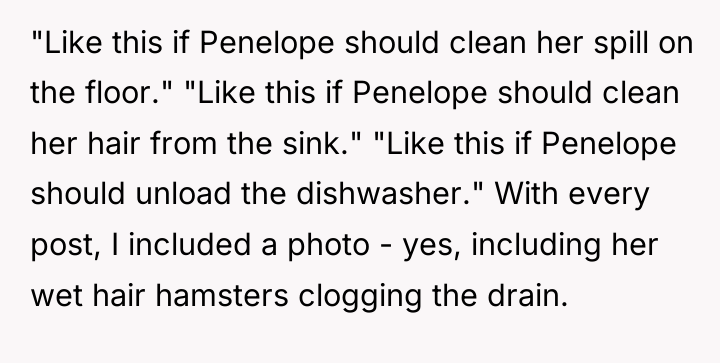"Like this if Penelope should clean her spill on the...