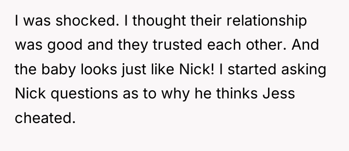 I was shocked. I thought their relationship was good and...