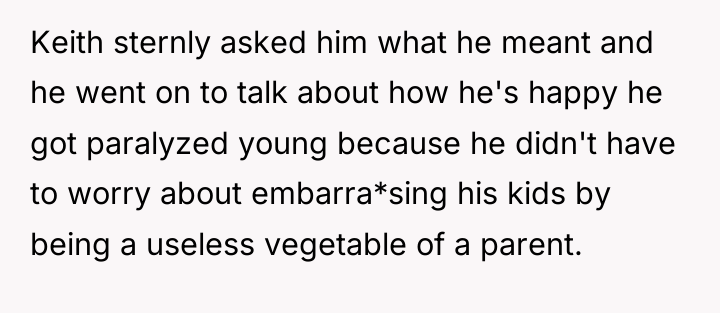 Keith sternly asked him what he meant and he went...