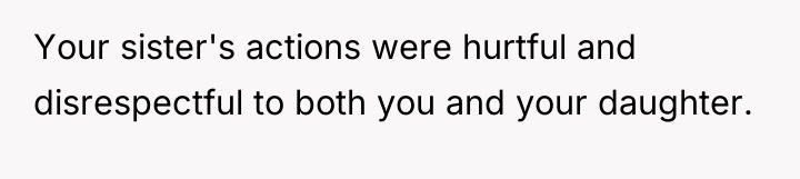 Your sister's actions were hurtful and disrespectful to both you...