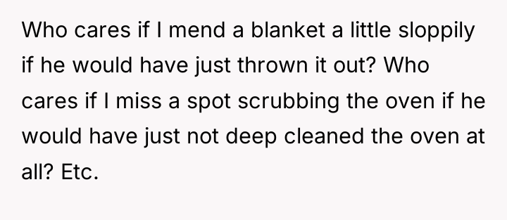 Who cares if I mend a blanket a little sloppily...