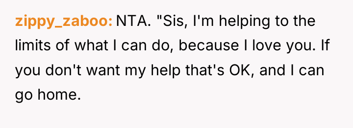 zippy_zaboo NTA. "Sis, I'm helping to the limits of what...