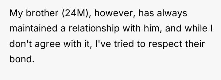 My brother (24M), however, has always maintained a relationship with...
