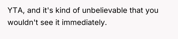YTA, and it's kind of unbelievable that you wouldn't see...