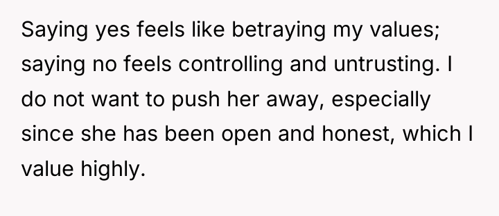 Saying yes feels like betraying my values; saying no feels...