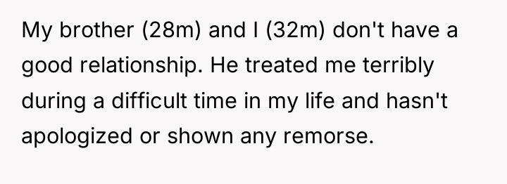 My brother (28m) and I (32m) don't have a good...
