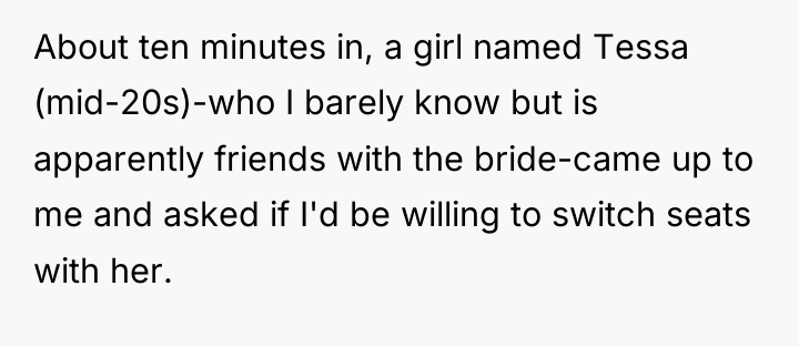 About ten minutes in, a girl named Tessa (mid-20s)-who I...