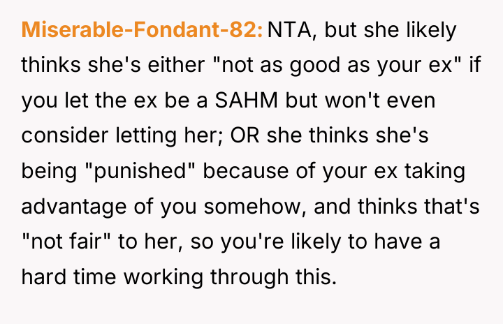 Miserable-Fondant-82 NTA, but she likely thinks she's either "not as...
