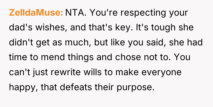 ZelldaMuse NTA. You're respecting your dad's wishes, and that's key....