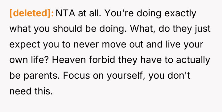 [deleted] NTA at all. You're doing exactly what you should...