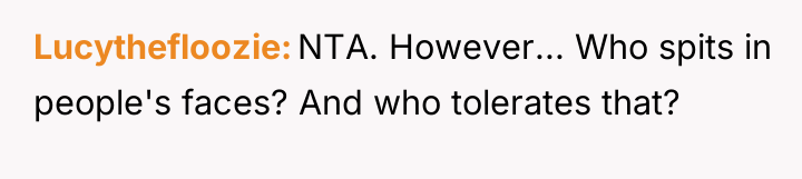Lucythefloozie NTA. However... Who spits in people's faces? And who...