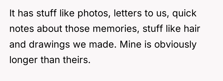 It has stuff like photos, letters to us, quick notes...