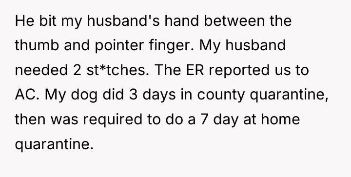 He bit my husband's hand between the thumb and pointer...