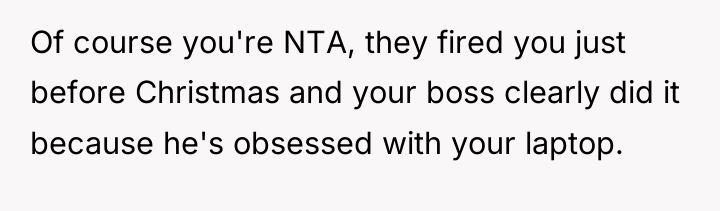 Of course you're NTA, they fired you just before Christmas...
