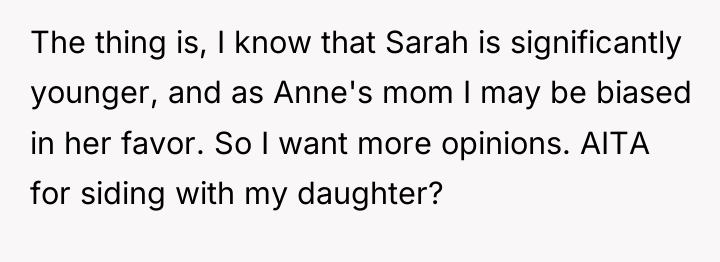 The thing is, I know that Sarah is significantly younger,...