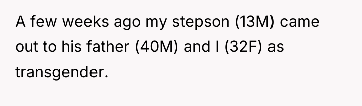 A few weeks ago my stepson (13M) came out to...