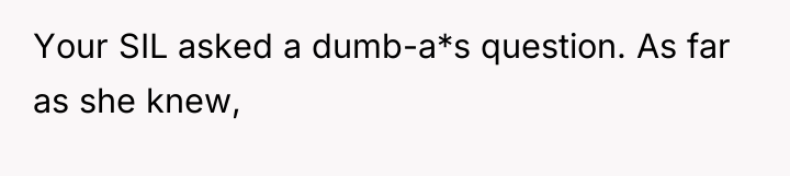 Your SIL asked a dumb-a*s question. As far as she...
