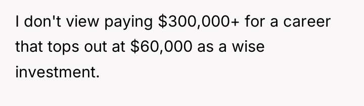I don't view paying $300,000+ for a career that tops...