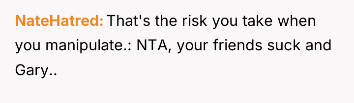 NateHatred That's the risk you take when you manipulate.: NTA,...