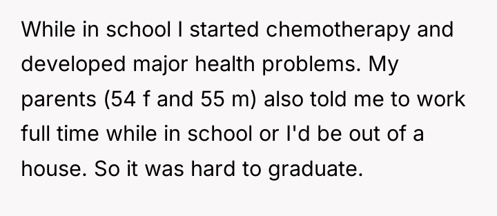 While in school I started chemotherapy and developed major health...