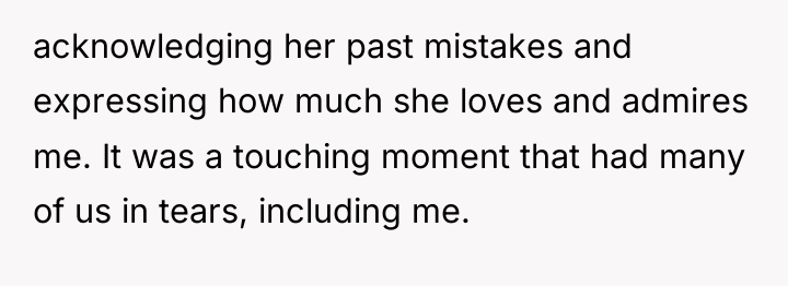 acknowledging her past mistakes and expressing how much she loves...