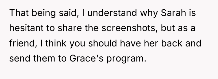 That being said, I understand why Sarah is hesitant to...