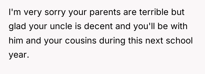 I'm very sorry your parents are terrible but glad your...