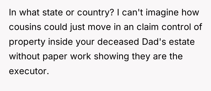 In what state or country? I can't imagine how cousins...