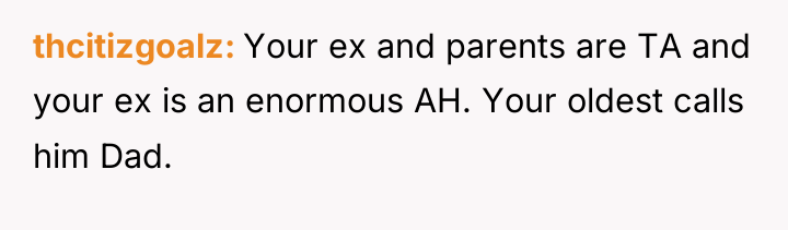 thcitizgoalz Your ex and parents are TA and your ex...