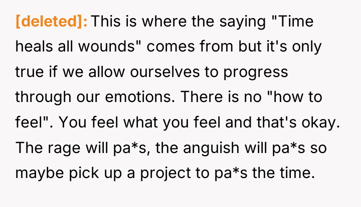 [deleted] This is where the saying "Time heals all wounds"...