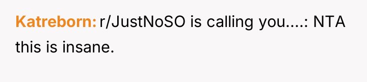 Katreborn r/JustNoSO is calling you....: NTA this is insane.