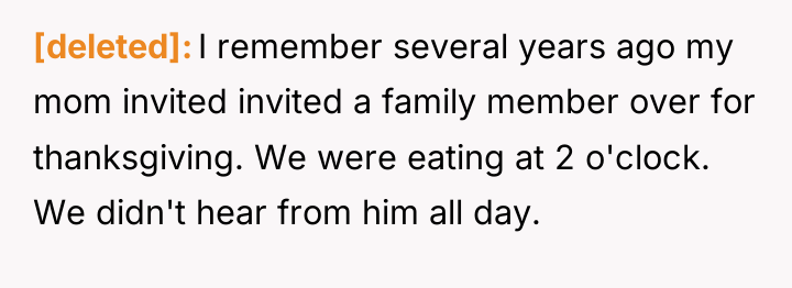 [deleted] I remember several years ago my mom invited invited...