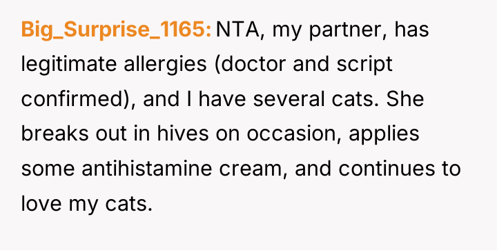 Big_Surprise_1165 NTA, my partner, has legitimate allergies (doctor and script...