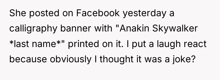 She posted on Facebook yesterday a calligraphy banner with "Anakin...