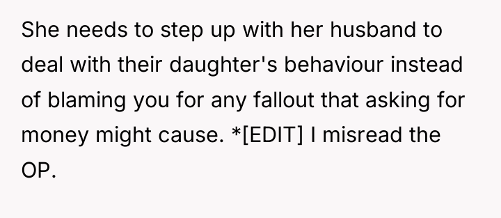 She needs to step up with her husband to deal...
