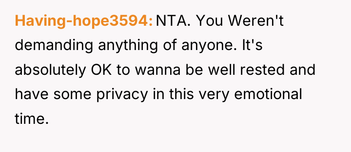 Having-hope3594 NTA. You Weren't demanding anything of anyone. It's absolutely...