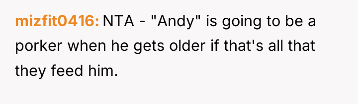 mizfit0416 NTA - "Andy" is going to be a porker...