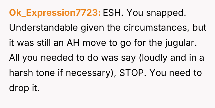 Ok_Expression7723 ESH. You snapped. Understandable given the circumstances, but it...