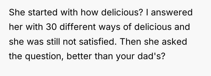 She started with how delicious? I answered her with 30...
