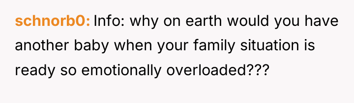 schnorb0 Info: why on earth would you have another baby...