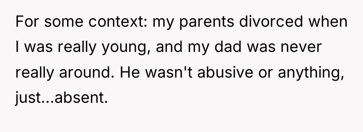 For some context: my parents divorced when I was really...