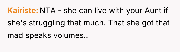 Kairiste NTA - she can live with your Aunt if...