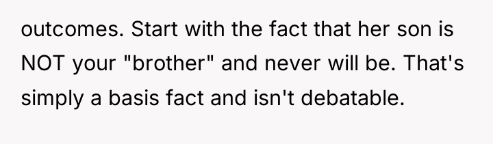 outcomes. Start with the fact that her son is NOT...