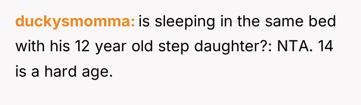 duckysmomma is sleeping in the same bed with his 12...