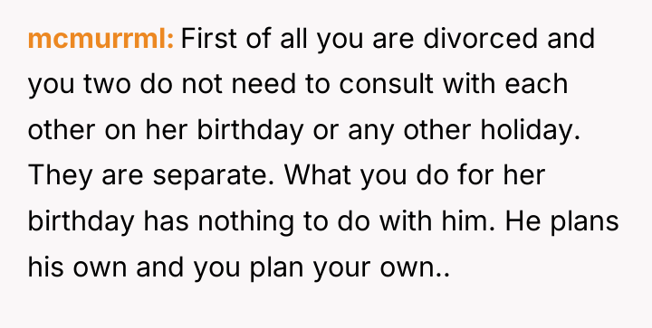mcmurrml First of all you are divorced and you two...