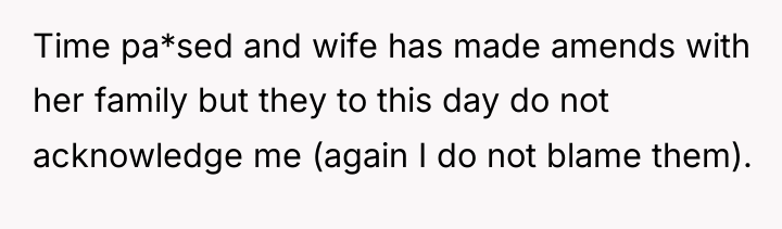 Time pa*sed and wife has made amends with her family...