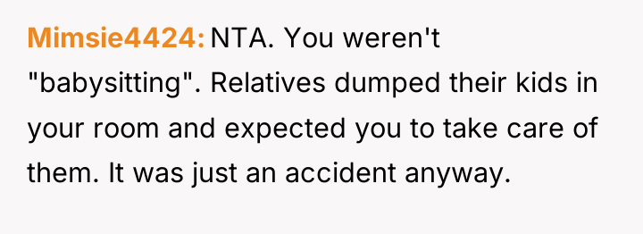 Mimsie4424 NTA. You weren't "babysitting". Relatives dumped their kids in...