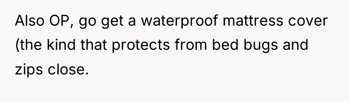 Also OP, go get a waterproof mattress cover (the kind...