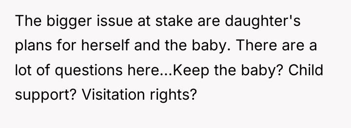 The bigger issue at stake are daughter's plans for herself...