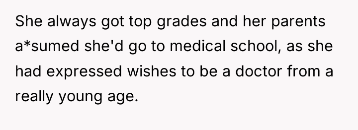 She always got top grades and her parents a*sumed she'd...
